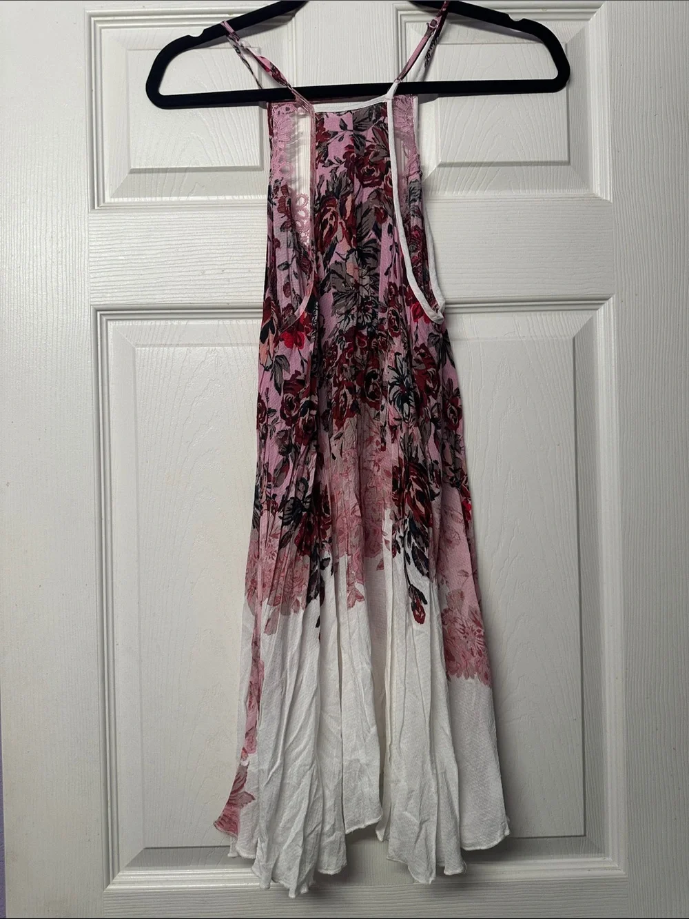 Free People Floral Lace-Trim Spaghetti Strap Dress in Pink and White - S